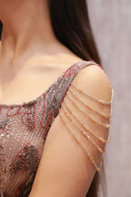 Blush-toned paneled floor-length Gown
