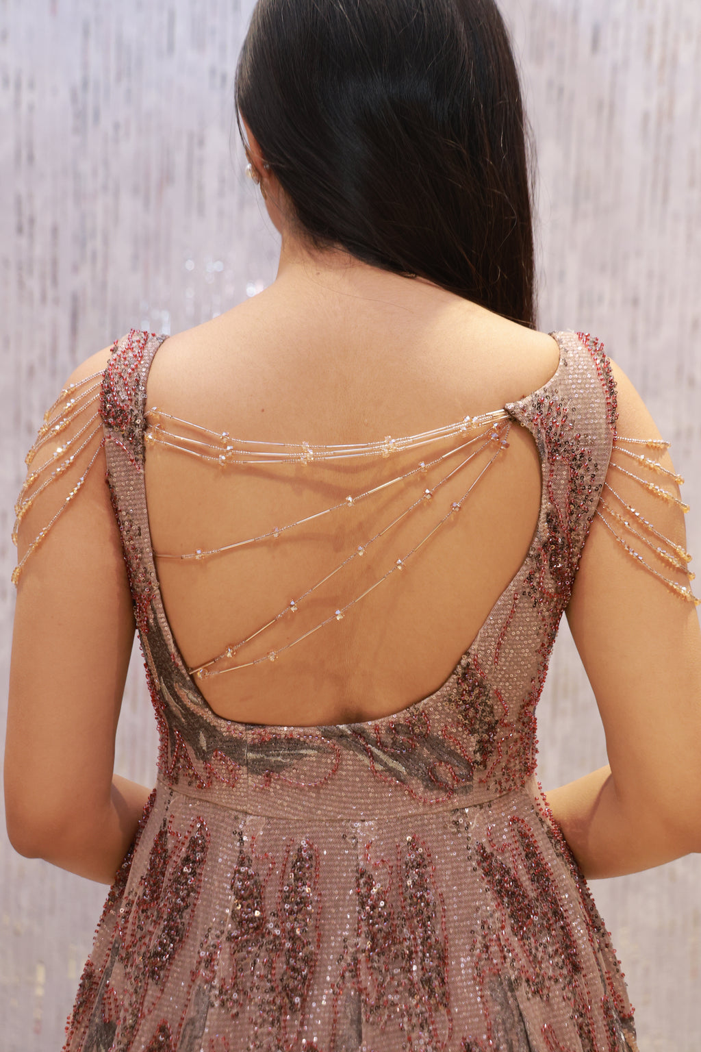 Blush-toned paneled floor-length Gown