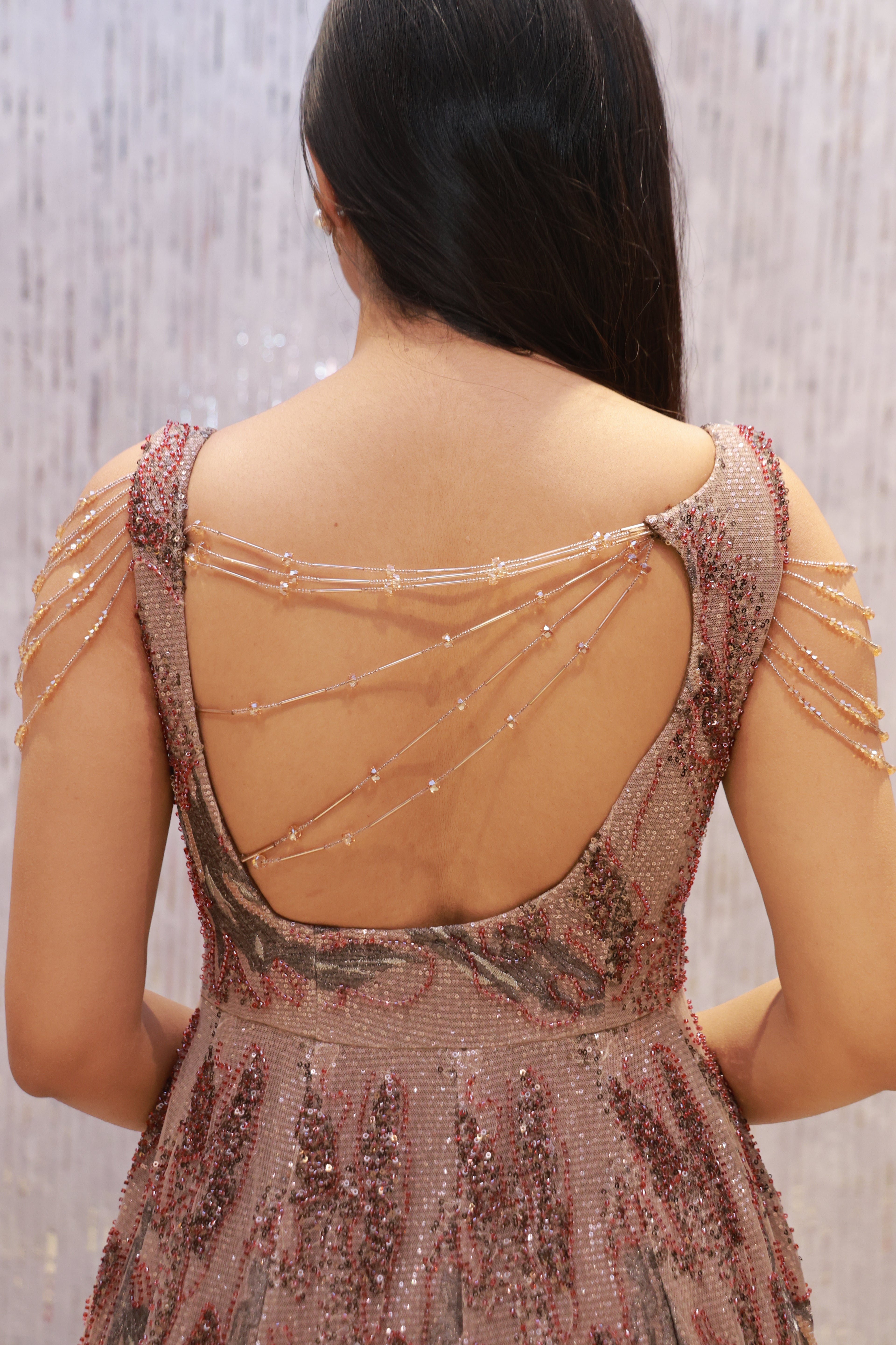 Blush-toned paneled floor-length Gown