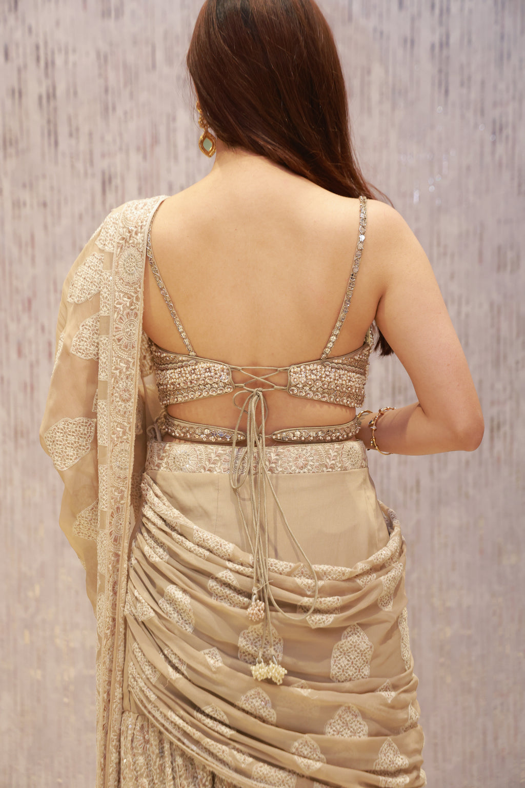 Elegant pre-draped lehenga saree