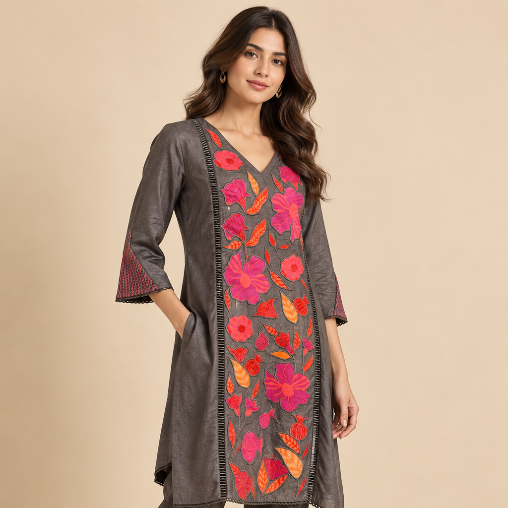 Pure Mul Chanderi Silk Appliqué Co-ord Set